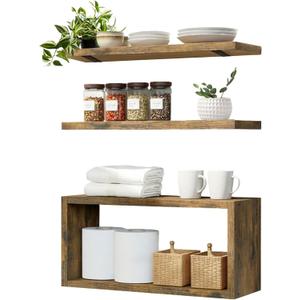 Wall Mounted Floating Shelf, c Long for Bedroom Living Room Kitchen Staircase Bathroom Above Toilet Wall Decoration Book Storage Room Recoration (3piece Set) Brown