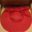 Dressfan Church Fascinator Derby Hats for Women,20s 50s Linen Vintage Derby Hat for Church/Wedding/Cocktail/Tea Party (Red)