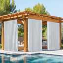NICETOWN 2 Panels Outdoor Curtains Waterproof Pocket & Back Tab on Top & Bottom, Thermal Insulated Windproof Sun Blocking Outside Privacy Drapes for Patio with Fixed Rope, W84 x L84, Greyish White