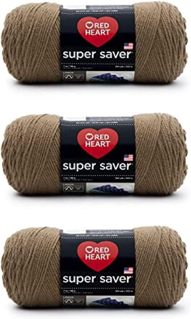 Red Heart Super Saver Caf Latte Yarn - 3 Pack of 198g/7oz - Acrylic - 4 Medium (Worsted) - 364 Yards - Knitting/Crochet