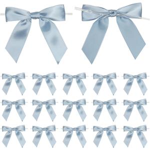 Dusty Blue Twist Tie Bows for Treat Bags 3.5" Pre-Tie French Blue Bows Satin Ribbon Bows for Gift Wrapping Premade Bows for Crafts, Party Favors, Wedding, Baby Shower Decorations (50 Pack)