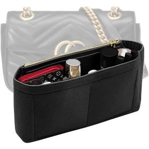 Small Handbag Shaper Insert for GG Marmont Matelasse Shoulder Bag(Pack of 2) Felt Insert Purse Organizer with Zipper Black (Medium)