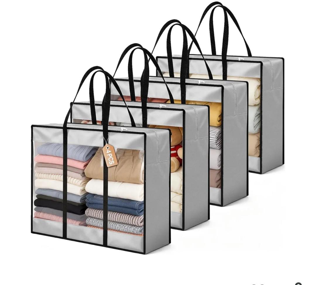 4 Pack Clear Clothes Storage Bags, 94L Blanket Storage Bag, Vinyl Foldable Moving Bags with Zipper, Closet Organizers and Storage Containers for Bedding, Duvet, Comforter