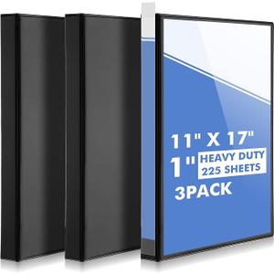Sinload 3 Pcs 11 X 17 Binders 3 Ring 1 Inch D Ring with Pockets, Black
Heavy Duty Presentation Folder, Customizable Clear Cover, Large Capacity for Documents Projects, Portfolio for Office School