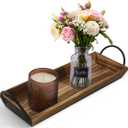 Wooden Candle Tray, Pillar Candle Holder with Black Metal Handles, Rectangular Centerpiece for Rustic Dining Table,Home Decor Accessories for Kitchen Counter，Coffee Table, Fireplace, 15.5x6 inches