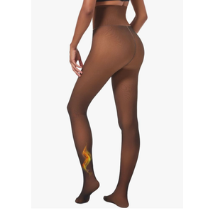 High Waisted Lightweight Fleece Lined Tights,Seamless Control Compression Fake Translucent Dark Skin Shaping Insulated Tights, Large