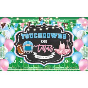 Funnytree 70.8" x 43.3" Touchdowns or Tutus Gender Reveal Backdrop American Football Theme Pregnant Announcement Gender Neutral Party Supplies Baby Shower Banner Decor Photo Booth Prop Background