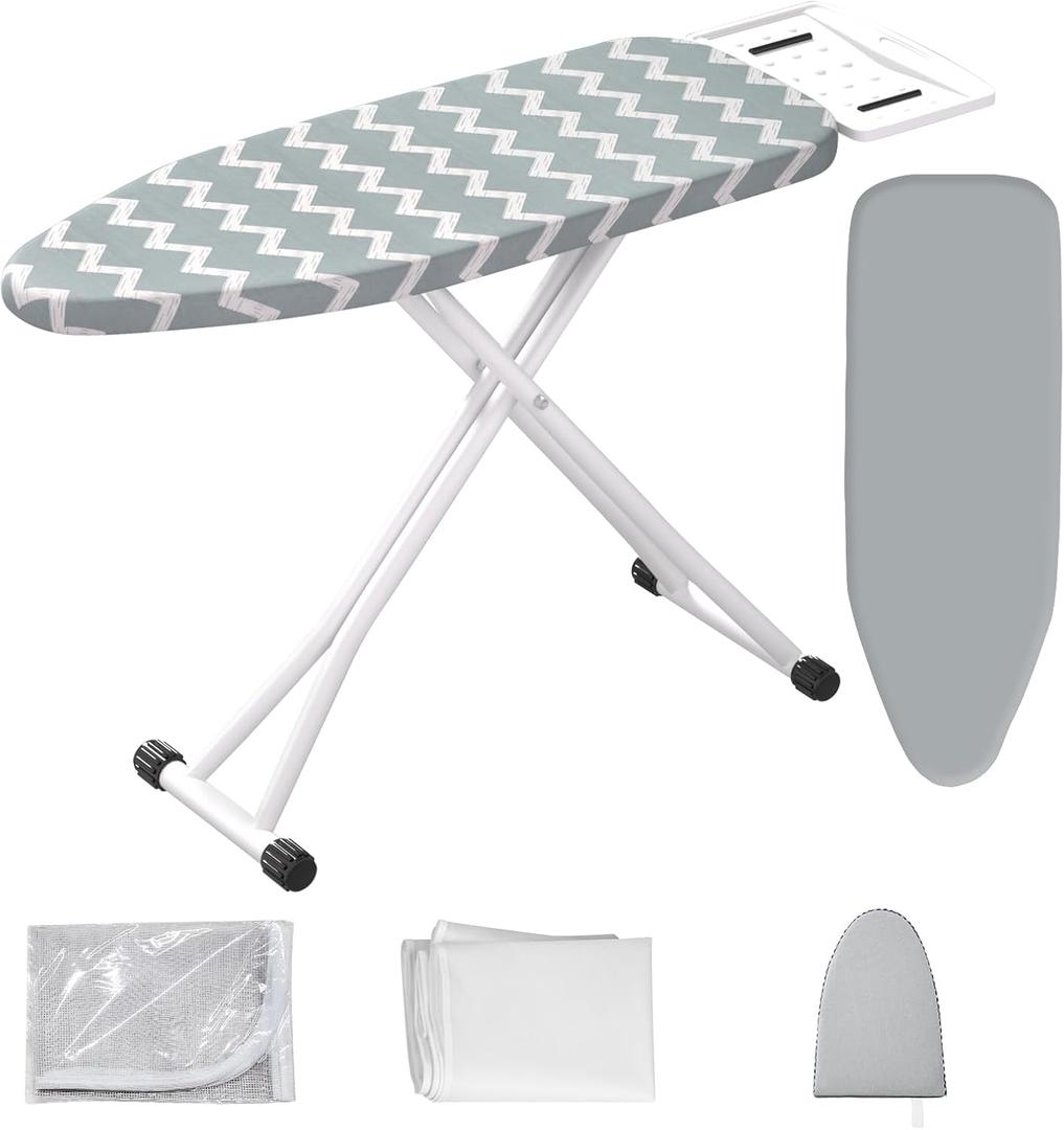 Ironing Board,Foldable Ironing Board Adjustable Height Compact Iron Board Thick Steel Tube Iron Board with Holder,Replacing Cloth Cover and Mini Handheld Gloves,Gift for Women(Blue Waves)