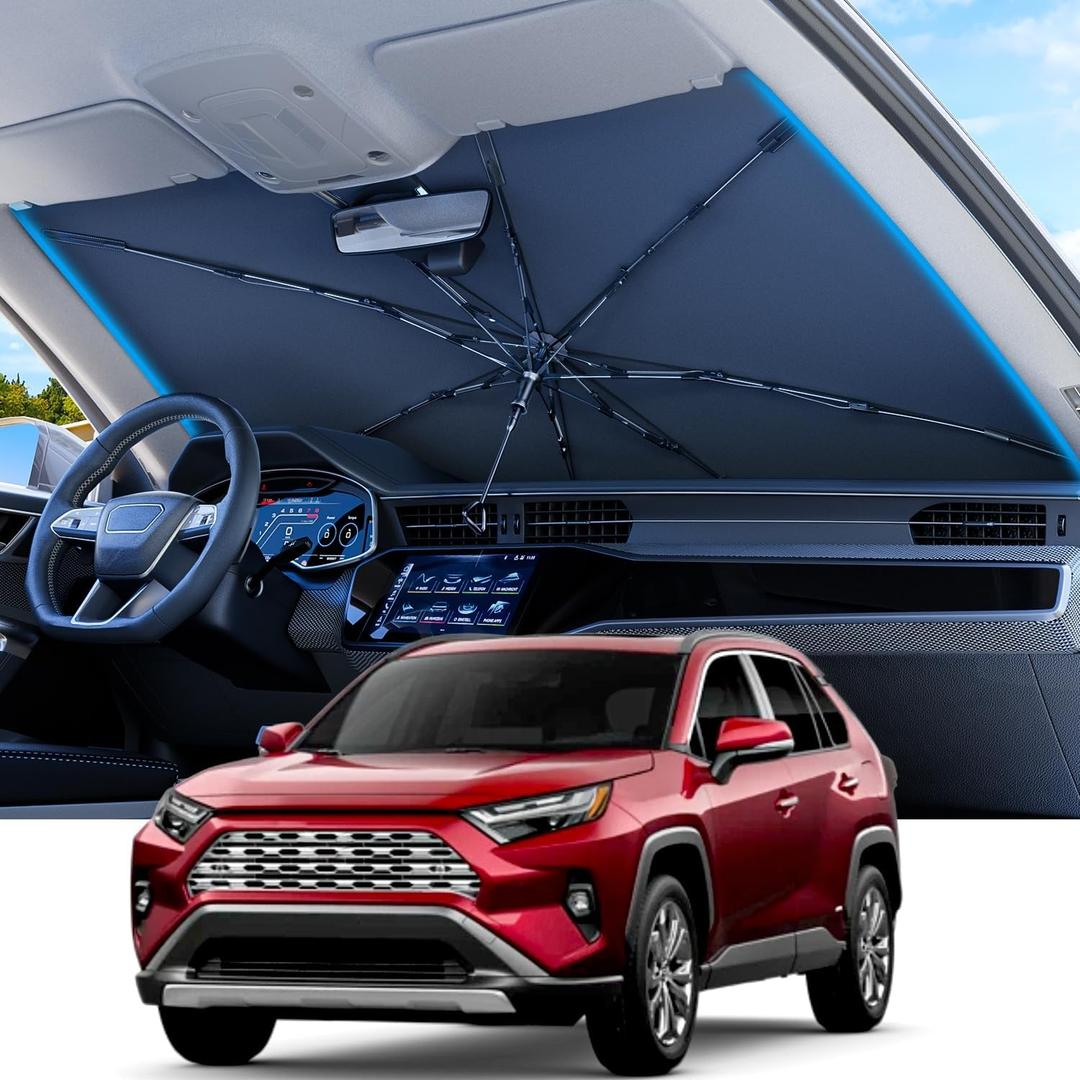 REEVAA 2025 Upgraded Car Windshield Sun Shade Umbrella [100% Sun Protection & Keep Cool] Protect Interior, 360 Flex Handle Sun Shield Sunshade, Medium (57''x32'') for Most SUV/Truck