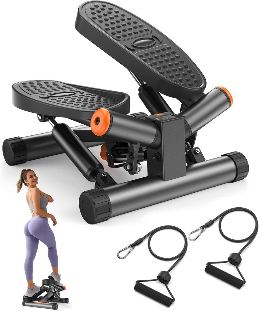 Niceday Twist Stepper for Exercise at Home, Mini Stair Stepper with Resistance Bands at Home Workout Equipment with 300LBS Loading Capacity, Hydraulic Fitness Stepper with LCD Monitor Gray