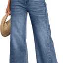 Trendy Queen Women's Wide Leg Jeans, Relaxed Loose Straight Leg with Raw Hem, Comfort Denim Pants, Blue 14
