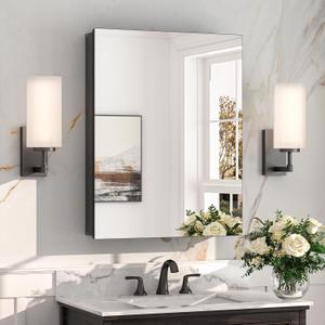 Keonjinn 20 x 26 Inch Black Medicine Cabinet, Bathroom Medicine Cabinet with Mirror, Lightweight Aluminum Structure, Assembly Required, in Wall or Wall Mount, Free Adjustable Shelves, Tempered Glass