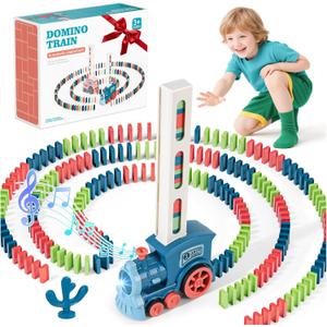 220Pcs Domino Train Toys, Automatic Dominoes Building Train Set for Kids 2-4 4-8, Stacking Kids Games Stem Montessori Educational Toys for 3 4 5 6 7 8 Year Old Boys Girls Valentines Birthday Gifts