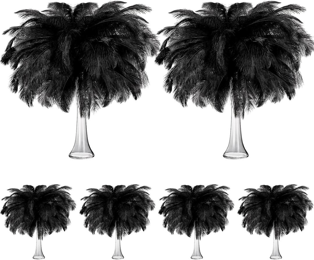 Tigeen 200 Pcs Ostrich Feathers Bulk, 12-14 Inch Large Natural Ostrich Feathers Plumes for Wedding Party Centerpieces DIY Crafts Vase Decorations (Black)