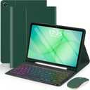 EAMPANG Case with Keyboard Mouse for Samsung Galaxy Tab A11 Plus/A9 Plus 2025/2023 11 inch,7 Color Backlight Detachable USB-C Keypad Magnetic Case with Pen Slot for Tablet A11+ A9+ 5G Dark Green