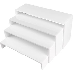 ELEGANTLIFE Acrylic Display Risers Set of 4, 4-Level Tiered Countertop Display Stands for Cupcakes, Mini Desserts, Jewelry, Cosmetics, Small Figures & Collectibles, White