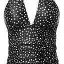 Women's Halter Tankini Top V Neck Swim Top Tummy Control Bathing Suit | Adjustable Straps, Removable Cups, Backless, Full lining, Dry Quickly, Full Torso Modesty Via Long Hem (M)