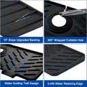 Meiliweser Silicone Faucet Mat for Kitchen Sink Gen 3 10 Slope Splash Guard with Cuttable Hole 14 x 5.5 Drip Catcher & Sponge Holder for Kitchen, Bathroom (Black)