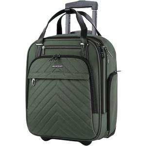 VANKEAN Carry On Underseat 16-inch Multi-functional Underseater Lightweight Overnight Suitcase with Wheels, Roller Case for Men Women Travel Business, Army Green