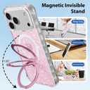 Magnetic for iPhone 17 Pro Case with Invisible Stand, Compatible with MagSafe, Clear Bling Sparkle Shockproof Slim Anti-Slip Military Drop Protection Hard Phone Case 6.3" Glitter Pink