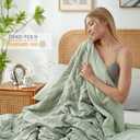 Cozy Bliss Seersucker Cooling Comforter King Size, Q-Max 0.45 Reversible Lightweight Cooling Blanket, Breathable Silk Smooth Summer Bedding Quilt for Hot Sleepers Night Sweats Sage Green