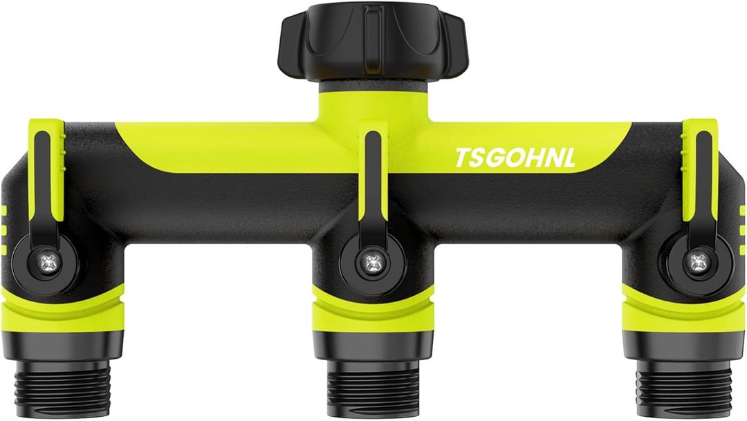 3/4-Inch Garden Hose Splitter, Outdoor Faucet Adapter, Patio Hydrant Manifold - Designed for Multiple Irrigation System Sprinkler Timers, 3-Way Hose Bib Valve-green