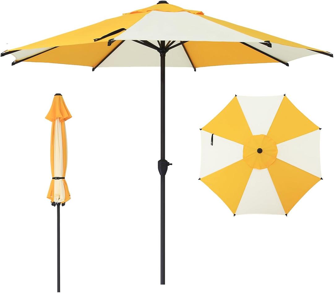 Abba Patio 9FT Lyon Outdoor Patio Umbrella Outdoor Table Umbrella with Crank Market Umbrella 8 Sturdy Ribs UV Protection Waterproof and Push Button Tilt for Garden Deck Backyard Pool,Yellow & Cream
