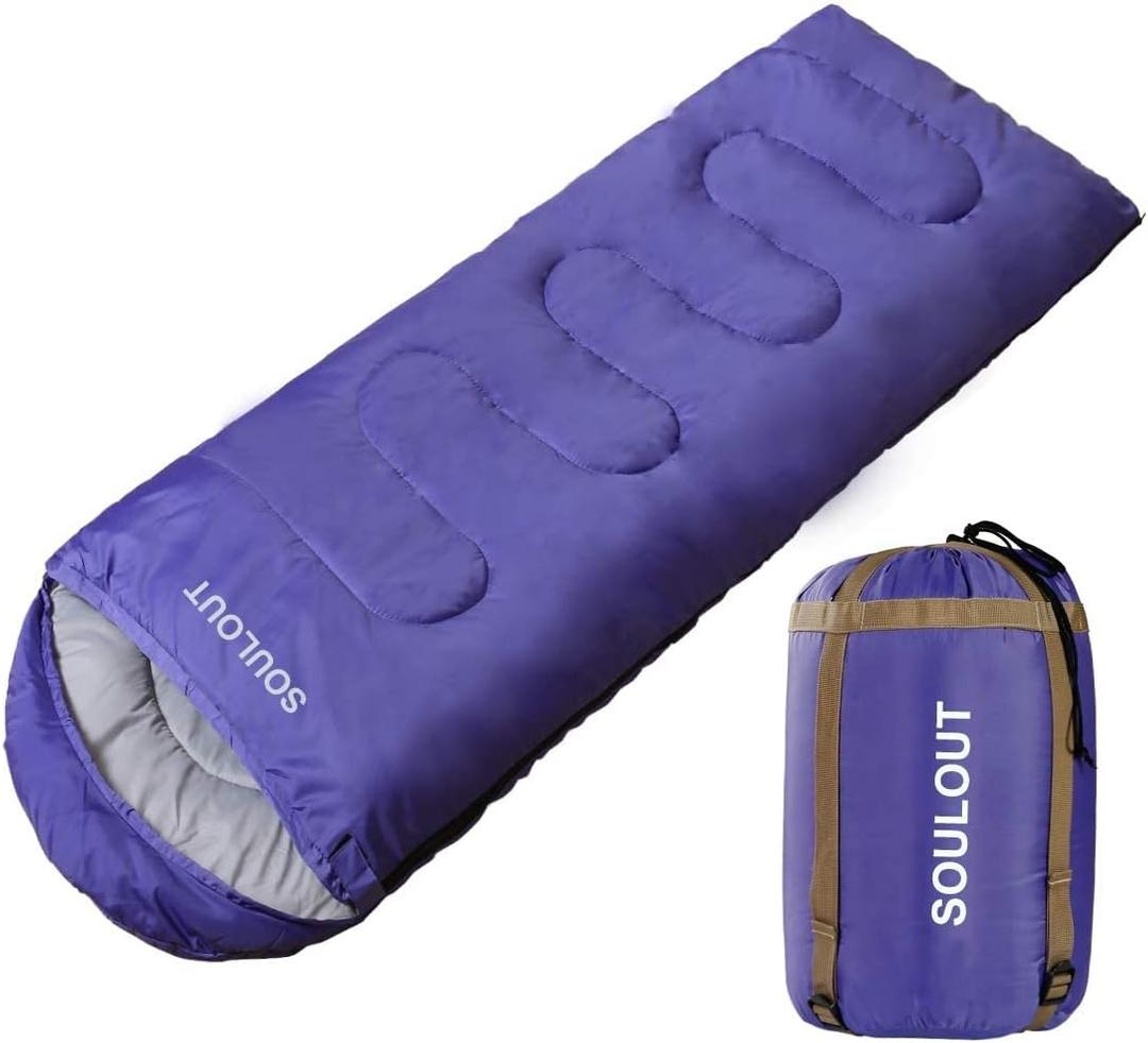 3-4 Season Sleeping Bag for Adults & Kids, Lightweight Warm Cold Weather Camping Bag with Waterproof Compression Sack  Portable for Hiking, Backpacking, Traveling & Outdoor Adventures (Purple)