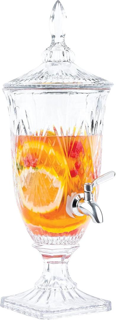 2 Liter Glass Beverage Dispenser with Stainless Steel Spigot on Glass Pedestal, Decorative Mason Drink Dispenser for BBQ, Picnic, Pool Party, and Social Events