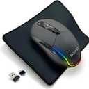 Wireless Mouse & Pad Combo  Multicolor LED Strip, Bluetooth & USB Receiver, Tri-Mode, 6 Buttons, Rechargeable, Quiet Clicks, USB-C Converter, Precision 3200 DPI  for PC, Laptop & Tablet (Black)