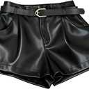 RoseSeek Women's A Line Leather Shorts Pleated Front High Waisted Wide Leg Mini Shorts Office Wear Black, Large