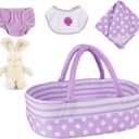 BABESIDE 5 Pcs Reborn Baby Doll Accessories with Bassinet for 17-22 Inch Babydolls, Doll Accessories Pretend Play Set with Baby Doll Diaper fit Newborn Dolls, for Boys Girls