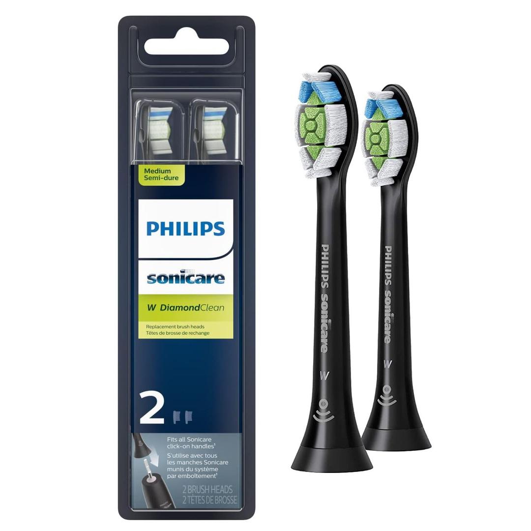 Philips Sonicare W DiamondClean - Genuine Replacement Electric Toothbrush Heads, Black, Pack of 2, HX6062/95