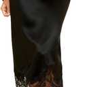 Women Lace Trim Satin Skirt Elegant Silky A Line Flowy Midi Long Skirt Y2k Sexy Elastic Rise Half Slip Underskirt (Medium)