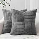 Topfinel DarkDrey Decorative Throw Pillow Covers 18x18 Inch Cute Boho Stripe Soft Corduroy Modern Farmhouse Spring Home Decor 2 Packs Pillow Covers for Sofa Living Room Couch Bed 45x45 Cm
