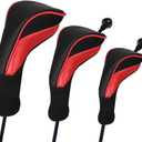 Golf Club Head Covers for Fairway Woods Driver Hybrids, 3Pcs Long Neck Mesh Golf Club Headcovers Set with Interchangeable No. Tags 3 4 5 6 7 X