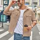COOFANDY Men's Linen Cotton Casual Shirt Lightweight Jackets Regular Fit Shacket with Pockets Dark Khaki (Beige, M)