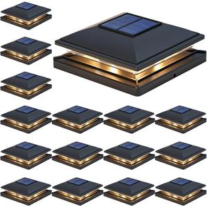APONUO Solar Post Cap Lights, 16 Pack 2-Modes Bright Fence Post Solar Lights Outdoor Waterproof Garden Patio Yard Porch Decor for Fence Deck Post 4x4, 6x6 Wood,4x4, 5x5 Vinyl (Black)