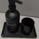 Mouthwash Dispenser for Bathroom, Glass Mouth Wash Pump Dispenser with Cup Holder, 17 Fl Oz Mouthwash Bottle Decanter with Tray, Refillable Mouthwash Dispenser Container (Matte Black)