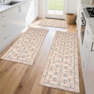 Kitchen Rug Set 3Pcs, Boho Rug Sets Non Slip Washable for Floor Thick Farmhouse Kitchen Decor Runner Rugs for Kitchen, Entryway Laundry, Hallways 20''x32''+20''x48''+20''x59 (Buttery Yellow)