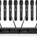 Wireless Microphone System, Pro 8 Channel UHF Mics Set with Metal Cordless Handheld Mics & Receiver, 200 Adjustable Frequency, 300ft Range for Singing, Church, Karaoke, Party