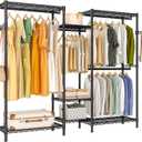 Exglobol Heavy Duty Garment Rack, Portable Wardrobe Clothes Rack Freestanding Adjustable Clothing Rack with 7 Tiers Adjustable Wire Shelving and 4 Hanger Rods, Max Load 920LBS, Black