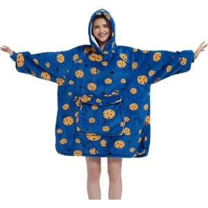 Krifey Wearable Blanket Hoodie, Oversized Sherpa Fleece Sweatshirt with Giant Pocket, Birthday Gifts for Women, Mom, Sister (Cookies)