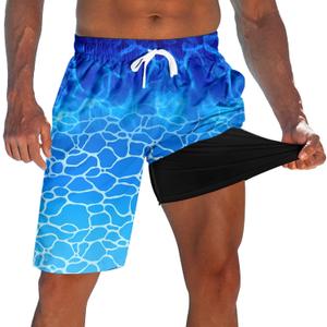 westwolf Men's Swim Trunks with Compression Liner 9" Quick Dry Board Shorts (XX-Large, F Blue White)