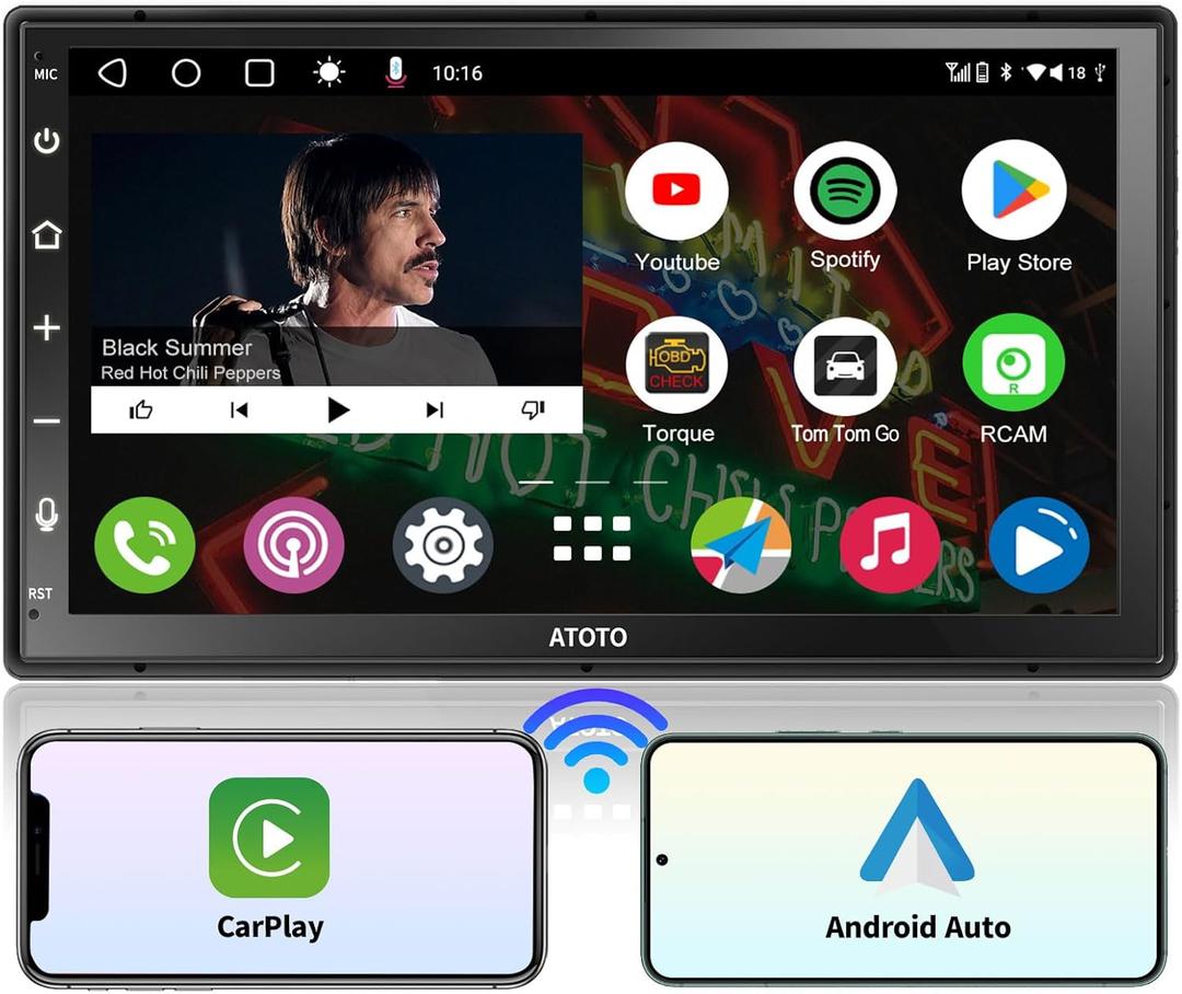 ATOTO A6 PF Android 7" Double DIN Car Stereo, 8-core 2+32GB, Wireless CarPlay & Android Auto QLED Touch Screen, WiFi/BT/USB, AI Chat&GPS Tracking, Dual Bluetooth, DSP/FM/SWC/LRV, MirrorLink,A6G2B7PF