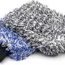The Rag Company - The Cyclone Ultra Wash Mitts - 70/30 'Gauntlet' Blend Korean Microfiber, Foam Padding, Scratch-Free, Lint-Free, Great for Rinseless Washing, 8in x 9in, Blue + Black (2-Pack)