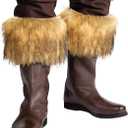 Joukavor Viking Fur Boot Cuffs Medieval Faux Fur Boot Toppers for Women Men Halloween (Brown)