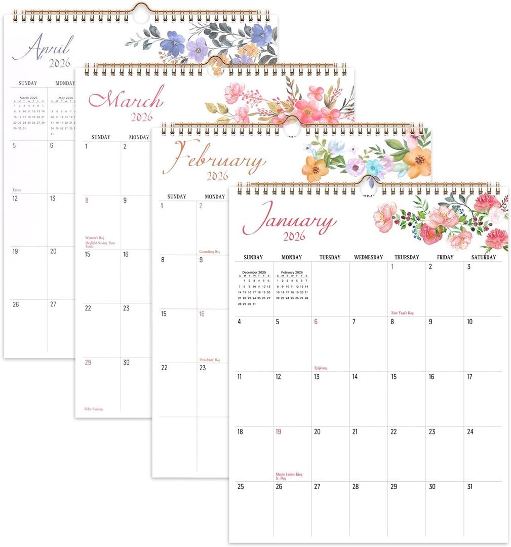 Comix 2026 Wall Calendar 11.5x14 Inch - 12 Month Jan to Dec 2026, Thick 120GSM Paper, Large Blocks Monthly Calendar for Notes, Home Office & School Scheduling (Simple Floral)