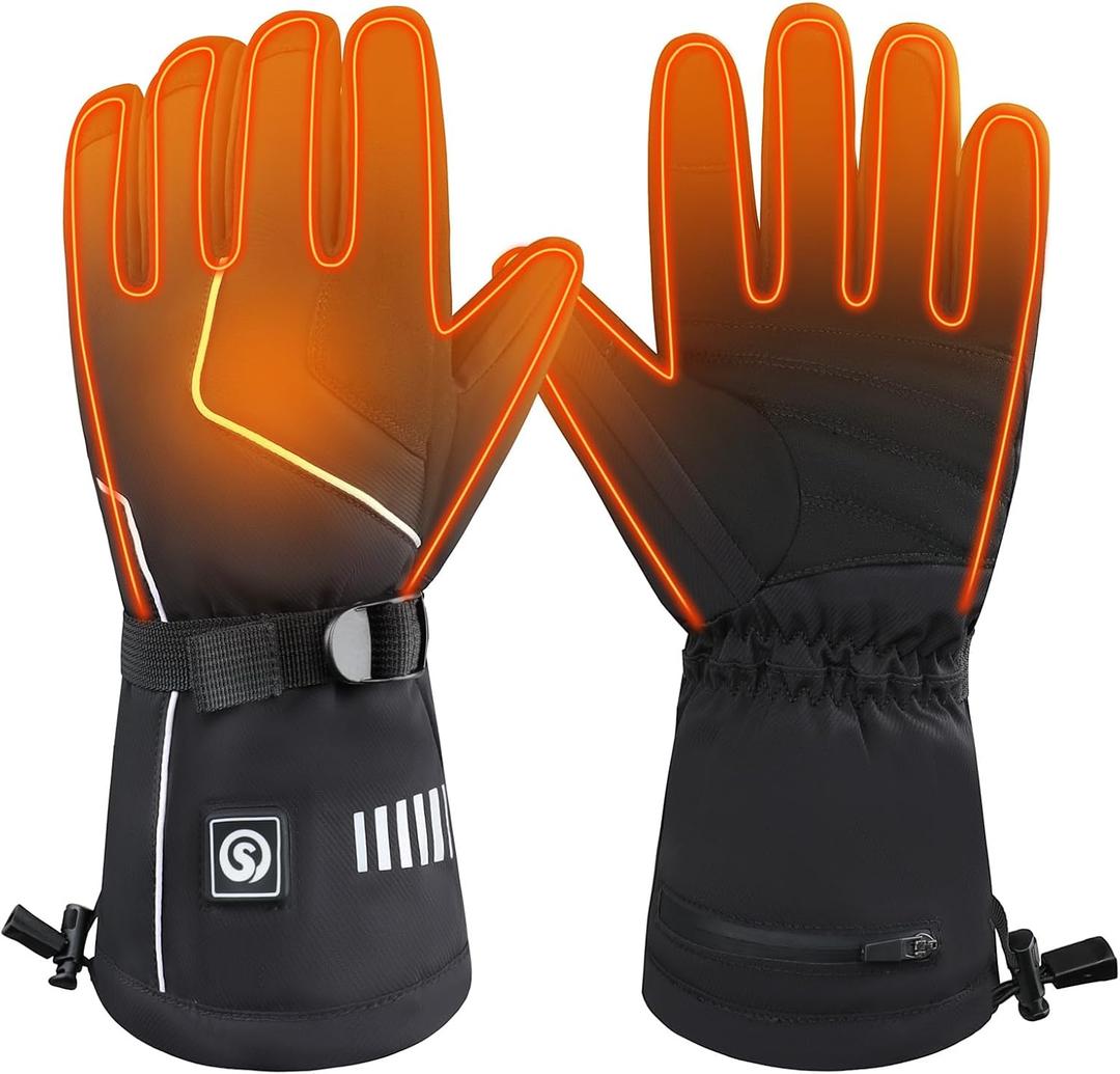 Heated Ski Gloves for Men & Women, 4000mAh Rechargeable Electric Gloves, Waterproof Windproof Touchscreen Winter Hand Warmers for Skiing, Hiking, Cycling & Camping (Medium, Black-SHG001)