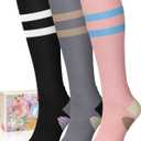 Iseasoo 4 Pairs Compression Socks for Women Circulation-Best Support for Nurses, Running, Athletic, Travel (Small-Medium, A0-3 Striped -Black+grey+pink)